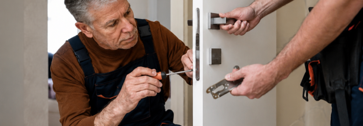 Locksmith installing a new door lock during a residential lock change call-out in the Northern Rivers NSW